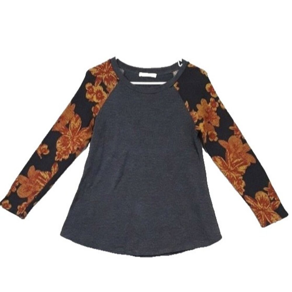 Chris & Carol BOHO Top Womens Size Small Gray Floral Long Sleeve Casual